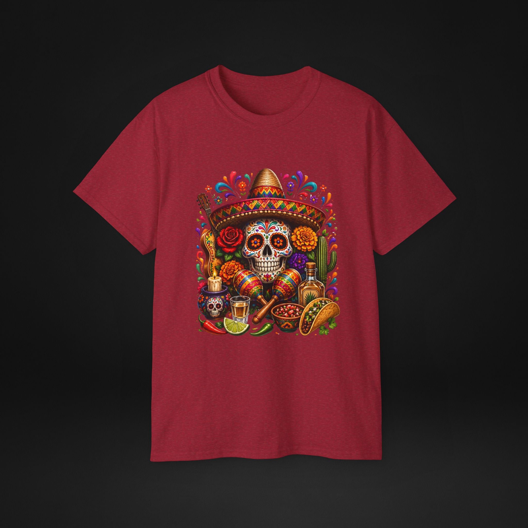 Cinco de Mayo Sugar Skull T-Shirt – Fiesta Sombrero Taco & Tequila Graphic Tee