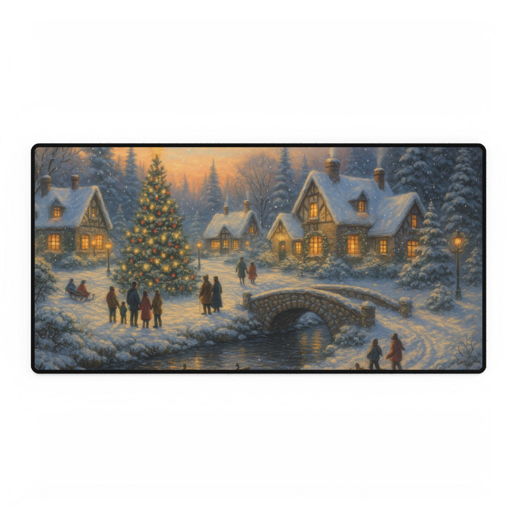 Cozy Christmas Village Desk Mat – Winter Holiday Scene Mouse Pad