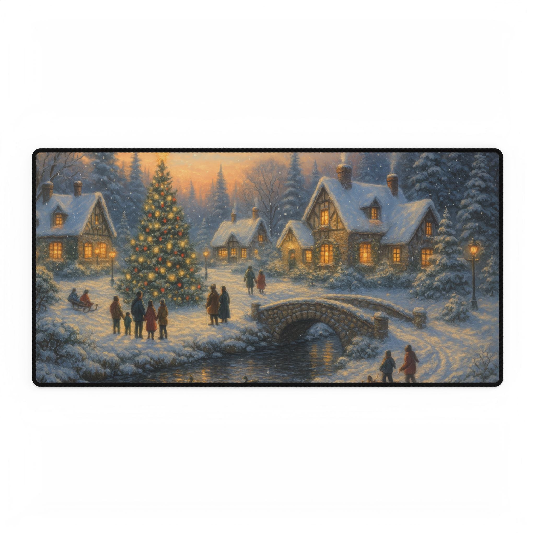 Cozy Christmas Village Desk Mat – Winter Holiday Scene Mouse Pad