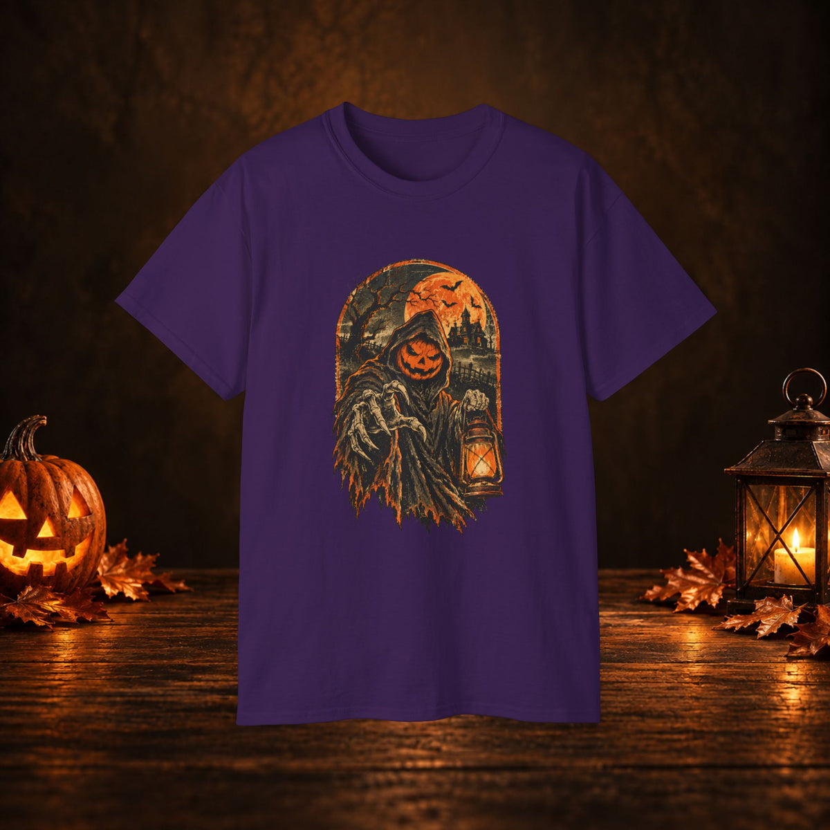 Halloween Pumpkin Scarecrow Tee — Spooky Lantern Jack-O'-Lantern Graphic Shirt