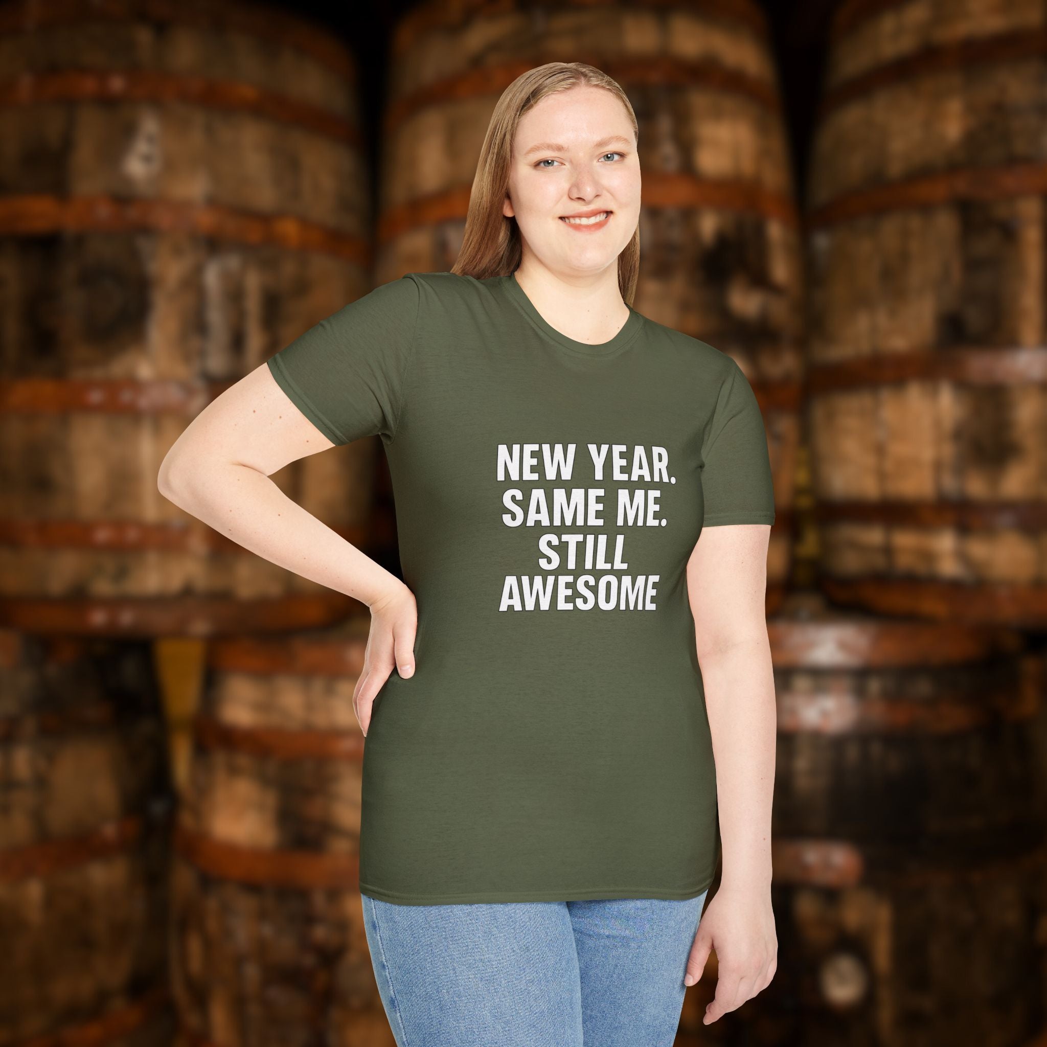 New Year Same Me Still Awesome T-Shirt – Funny New Year Graphic Tee, Bold Statement Unisex Shirt