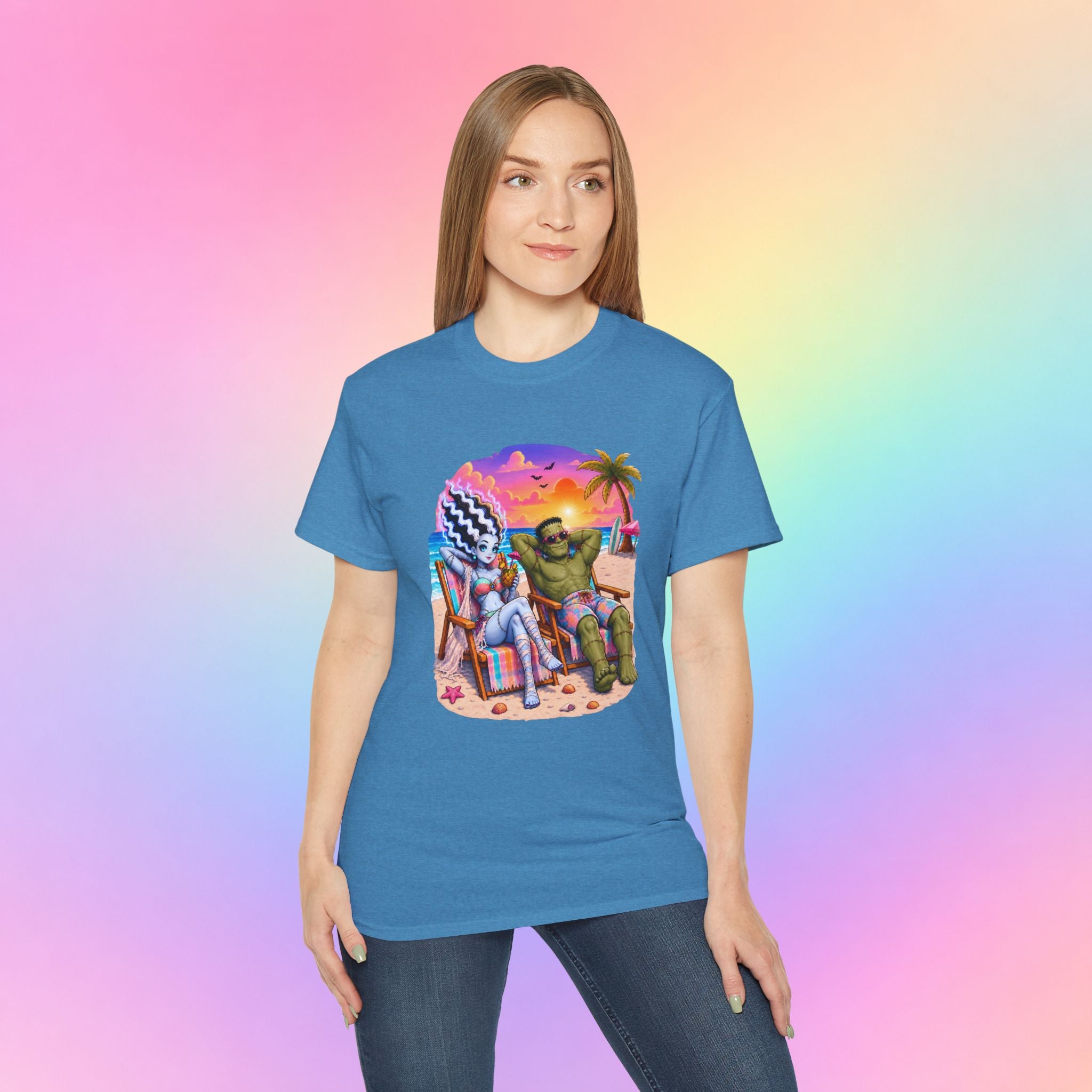 Summerween Monster Beach Couple Shirt | Spooky Summer Halloween Tropical Design