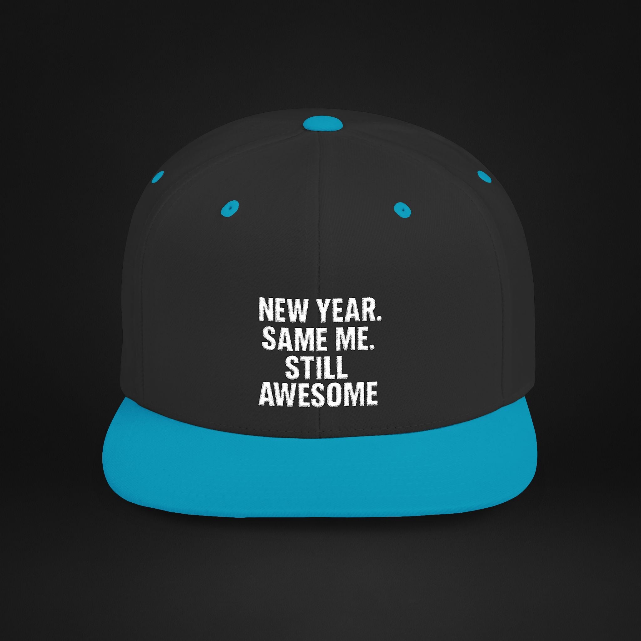 New Year Same Me Still Awesome Embroidered Snapback Hat – Funny New Year Statement Cap, Unisex Flat Bill Hat