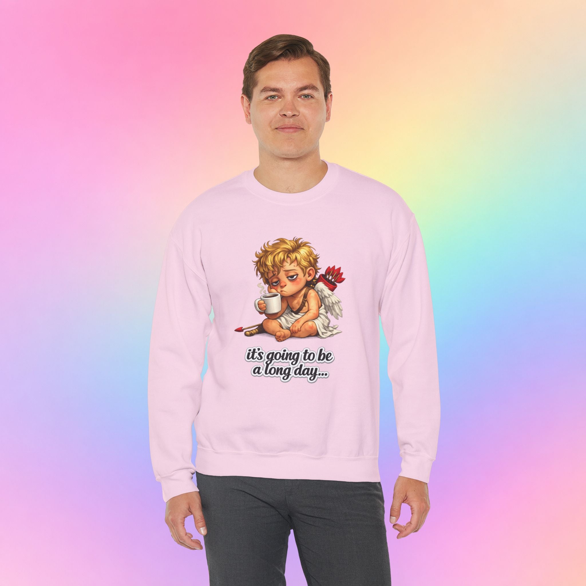 It’s Going to Be a Long Day Cupid Valentine’s Day Sweatshirt – Funny Coffee Angel Pullover