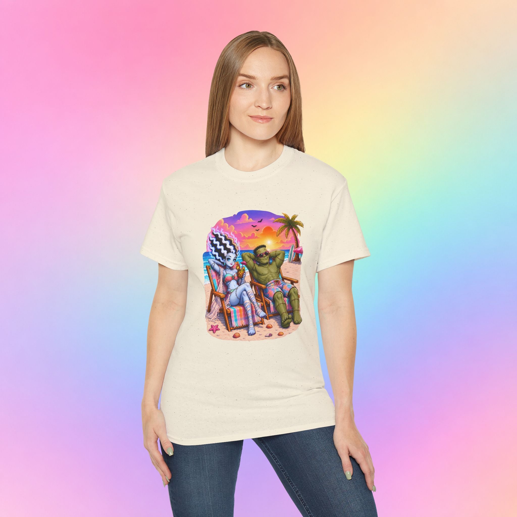 Summerween Monster Beach Couple Shirt | Spooky Summer Halloween Tropical Design