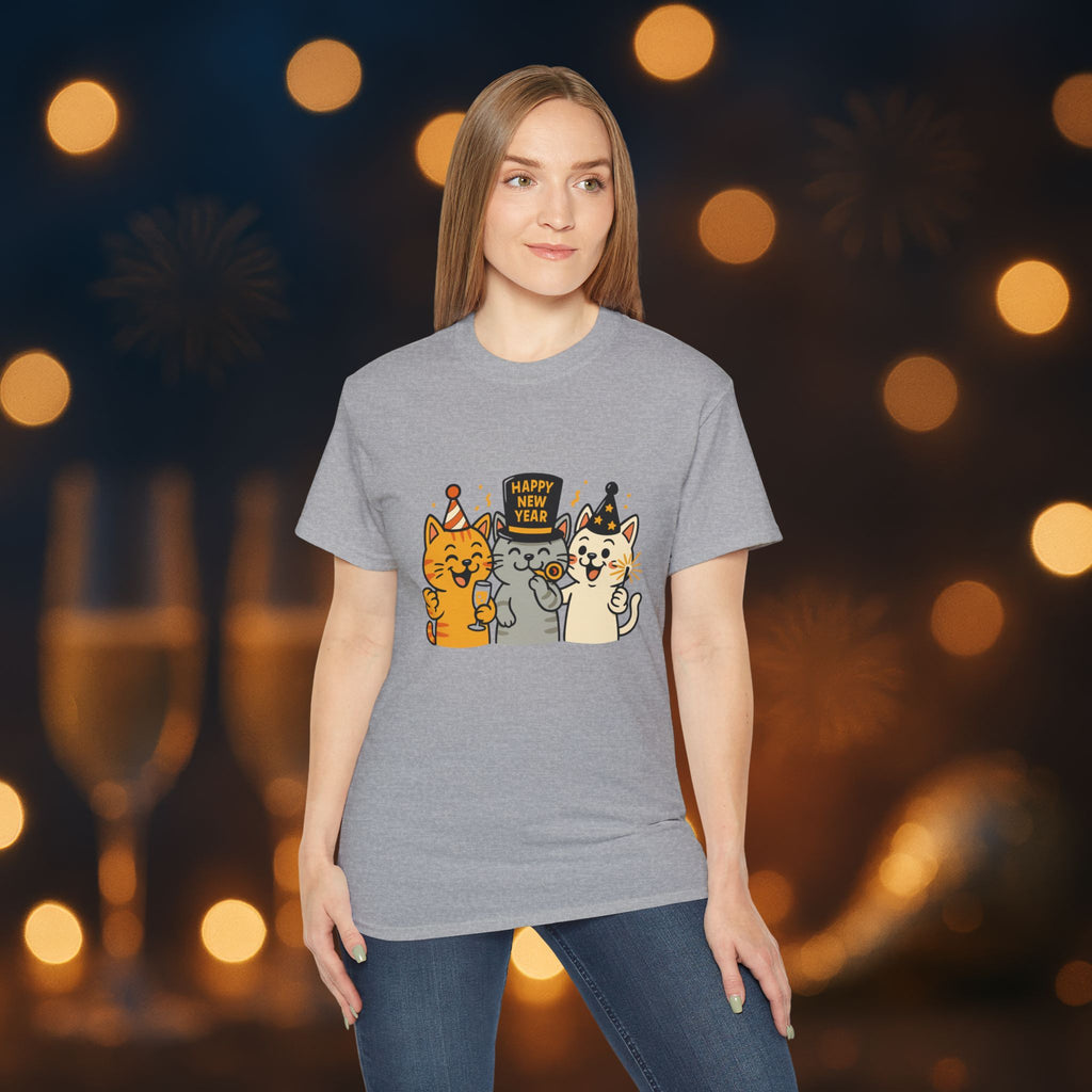 Happy New Year Cats T-Shirt – Cute Party Cats Tee | New Year’s Eve Cat Lover Shirt