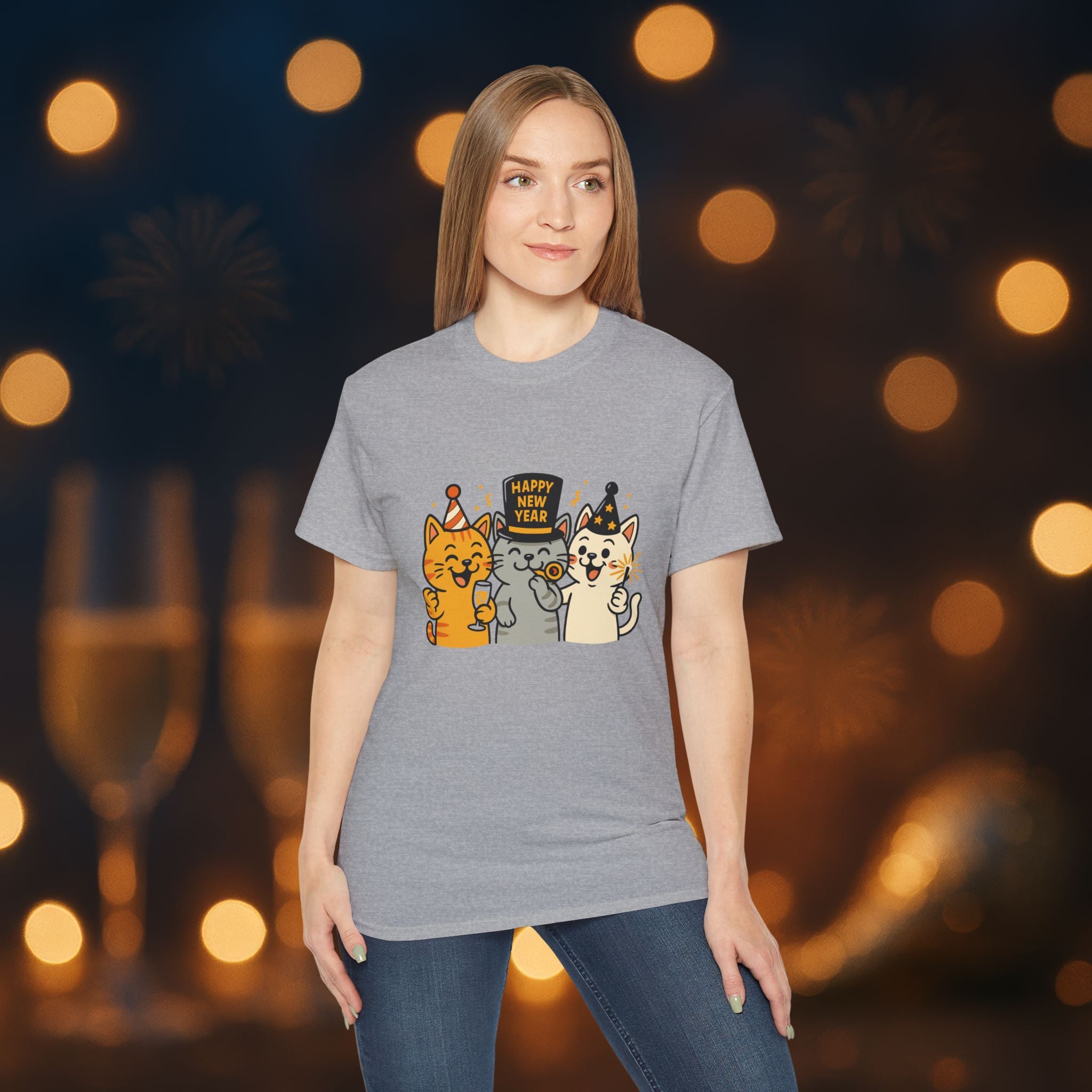 Happy New Year Cats T-Shirt – Cute Party Cats Tee | New Year’s Eve Cat Lover Shirt