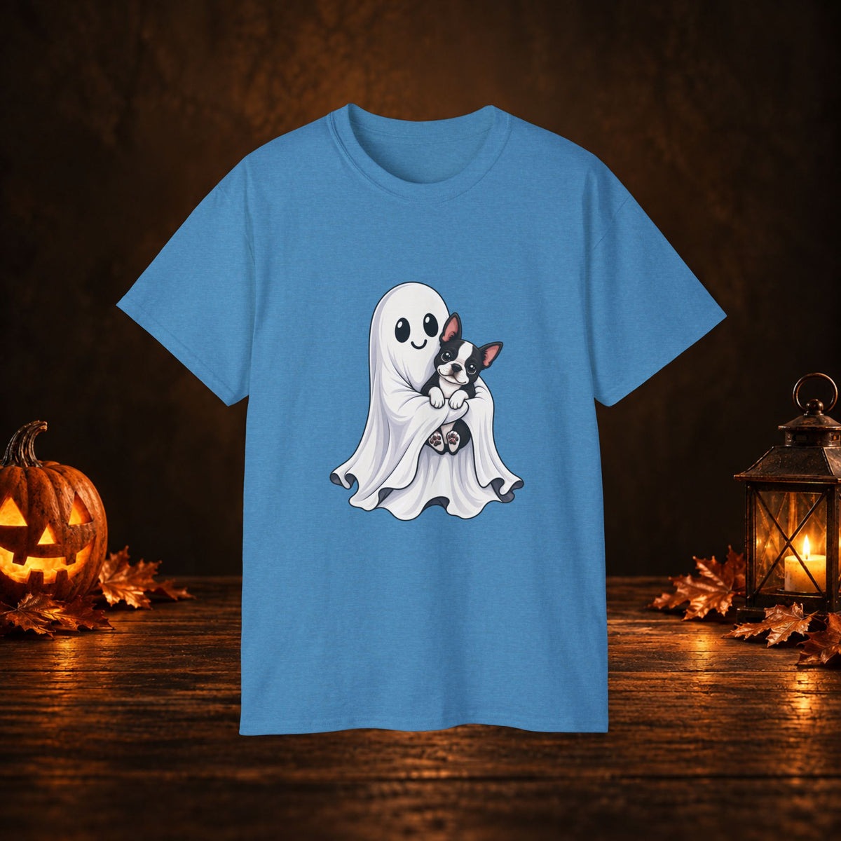 Cute Ghost & Boston Terrier Halloween T‑Shirt