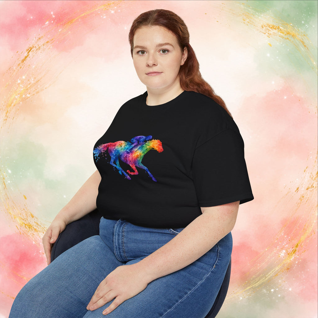 Kentucky Derby Watercolor Horse & Jockey T-Shirt | Colorful Race Day Graphic Tee