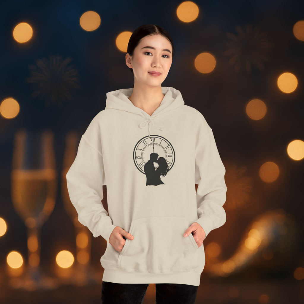 Midnight Kiss New Year’s Eve Hoodie – Romantic Clock Silhouette Pullover