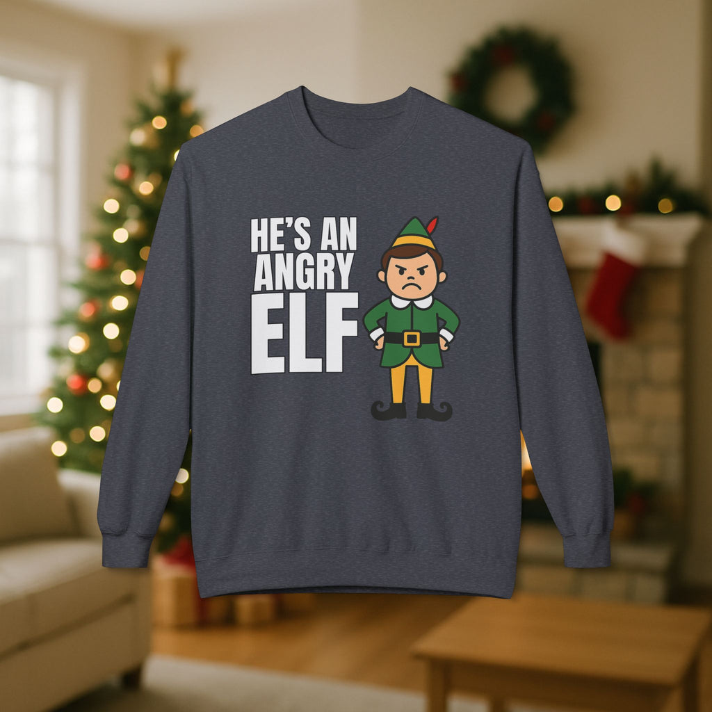He’s an Angry Elf Christmas Sweatshirt – Funny Holiday Elf Graphic | Festive Unisex Crewneck
