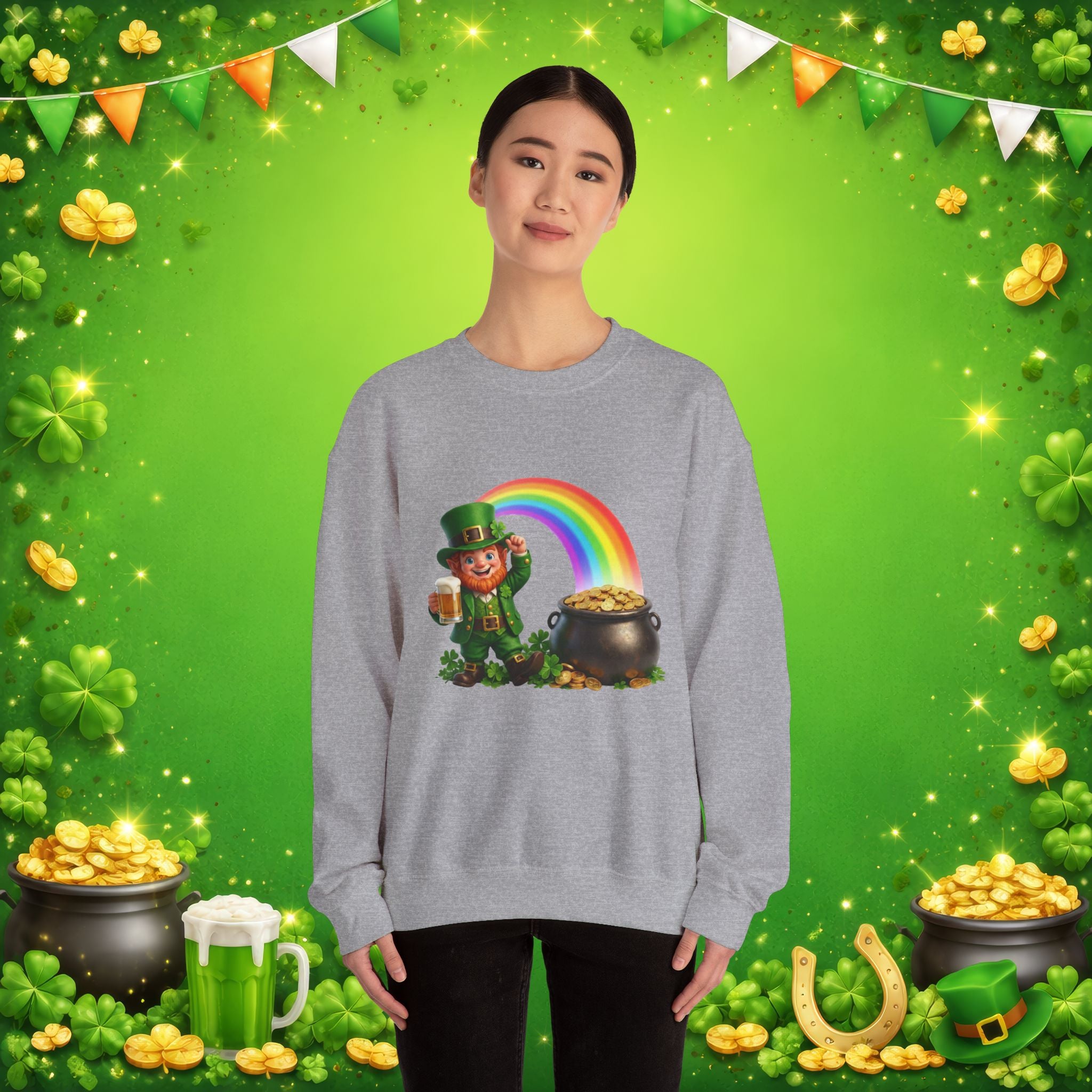 Lucky Leprechaun Rainbow Gold St. Patrick’s Day Sweatshirt | Irish Beer Pullover