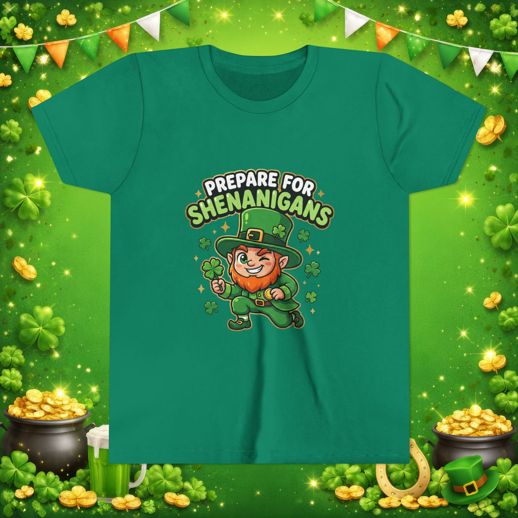 Prepare For Shenanigans Youth T-Shirt – Funny St. Patrick’s Day Leprechaun Shirt for Kids