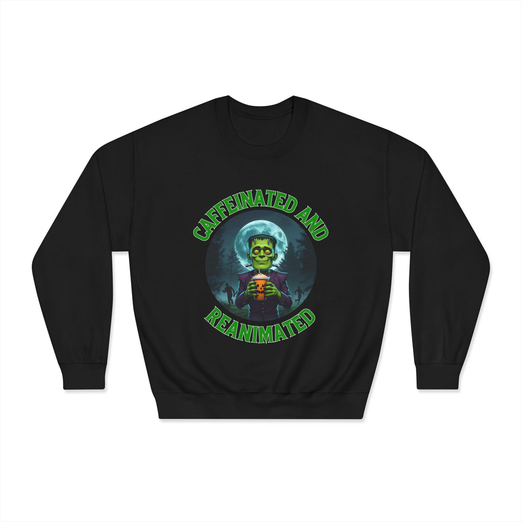 Caffeinated and Reanimated Frankenstein Halloween Sweatshirt (Unisex)