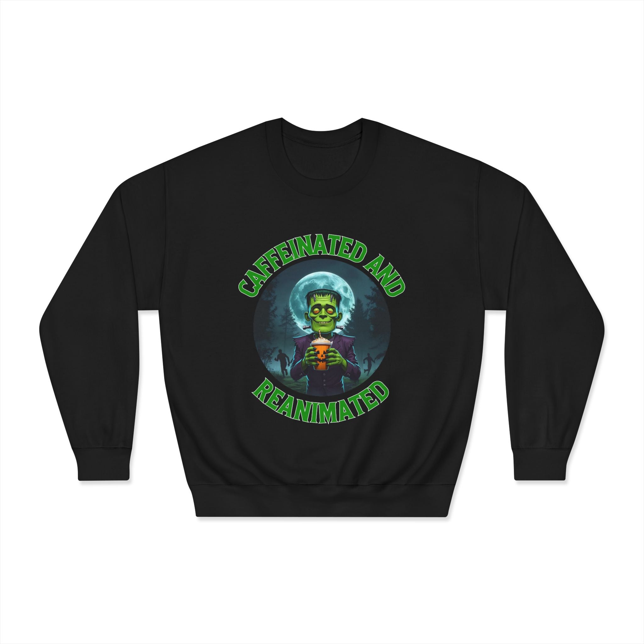Caffeinated and Reanimated Frankenstein Halloween Sweatshirt (Unisex)