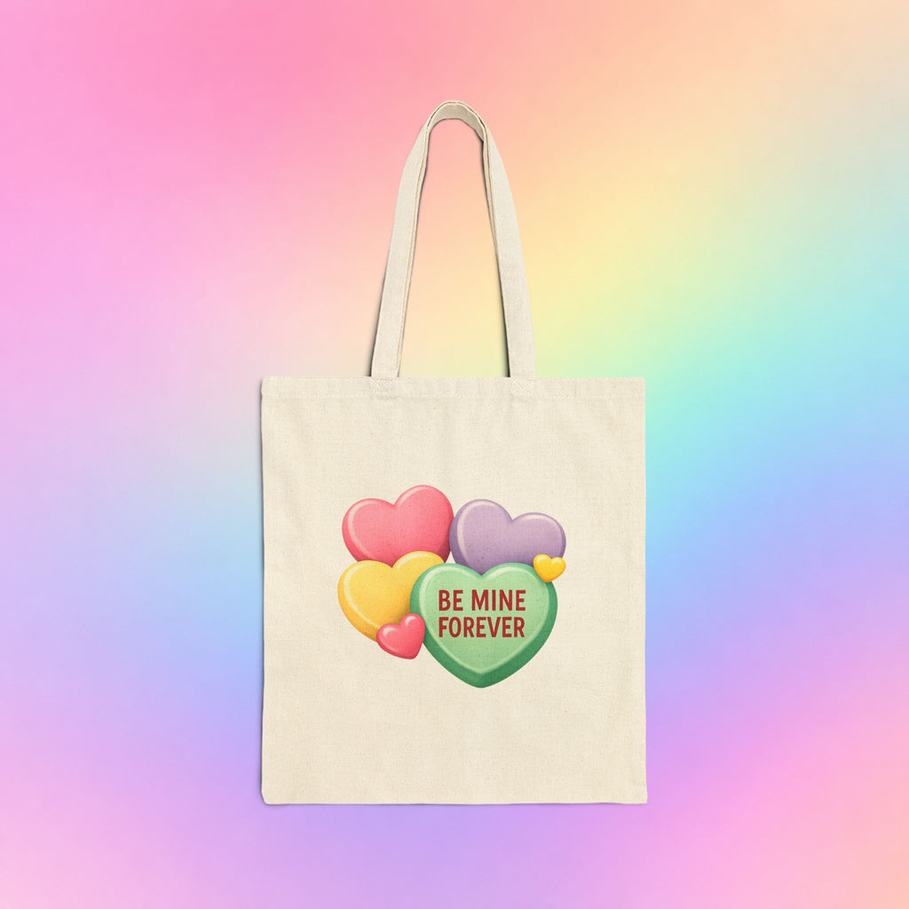 Be Mine Forever Valentine’s Day Canvas Tote Bag – Cute Candy Heart Love Tote | Romantic Gift for Him or Her