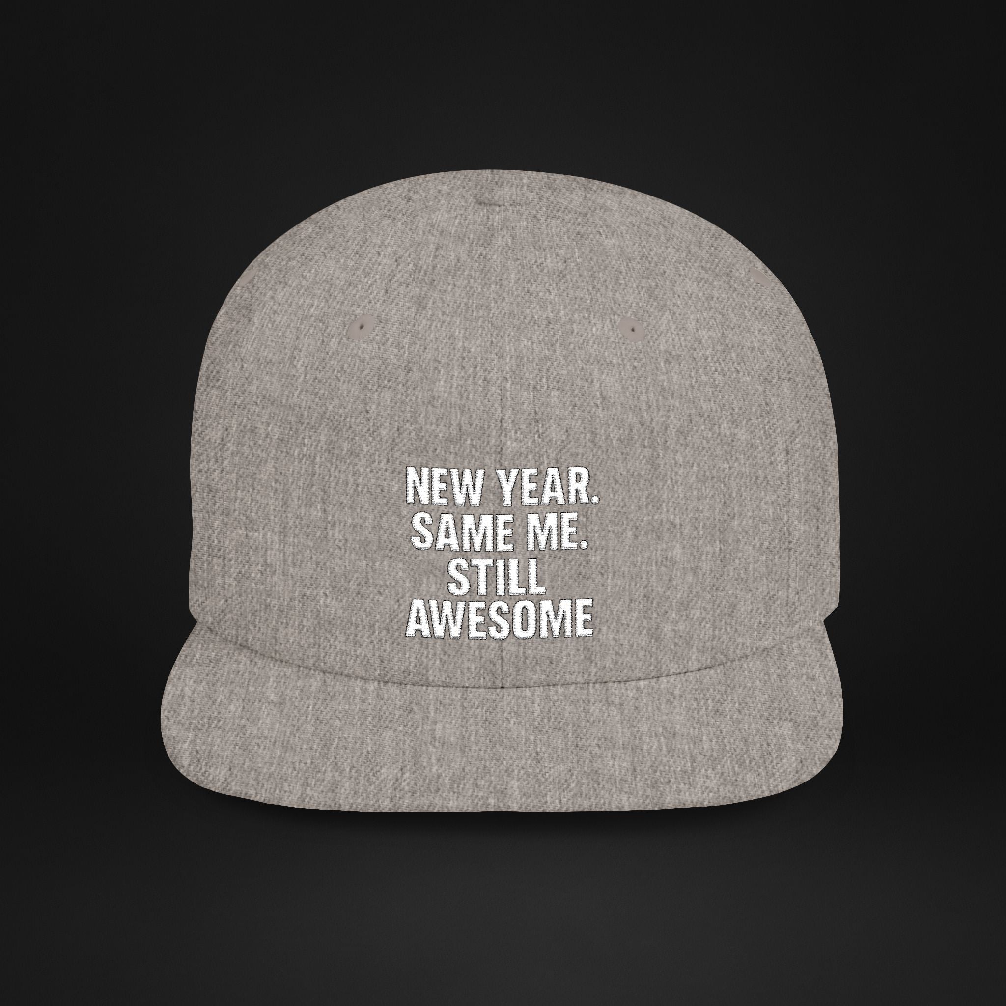 New Year Same Me Still Awesome Embroidered Snapback Hat – Funny New Year Statement Cap, Unisex Flat Bill Hat