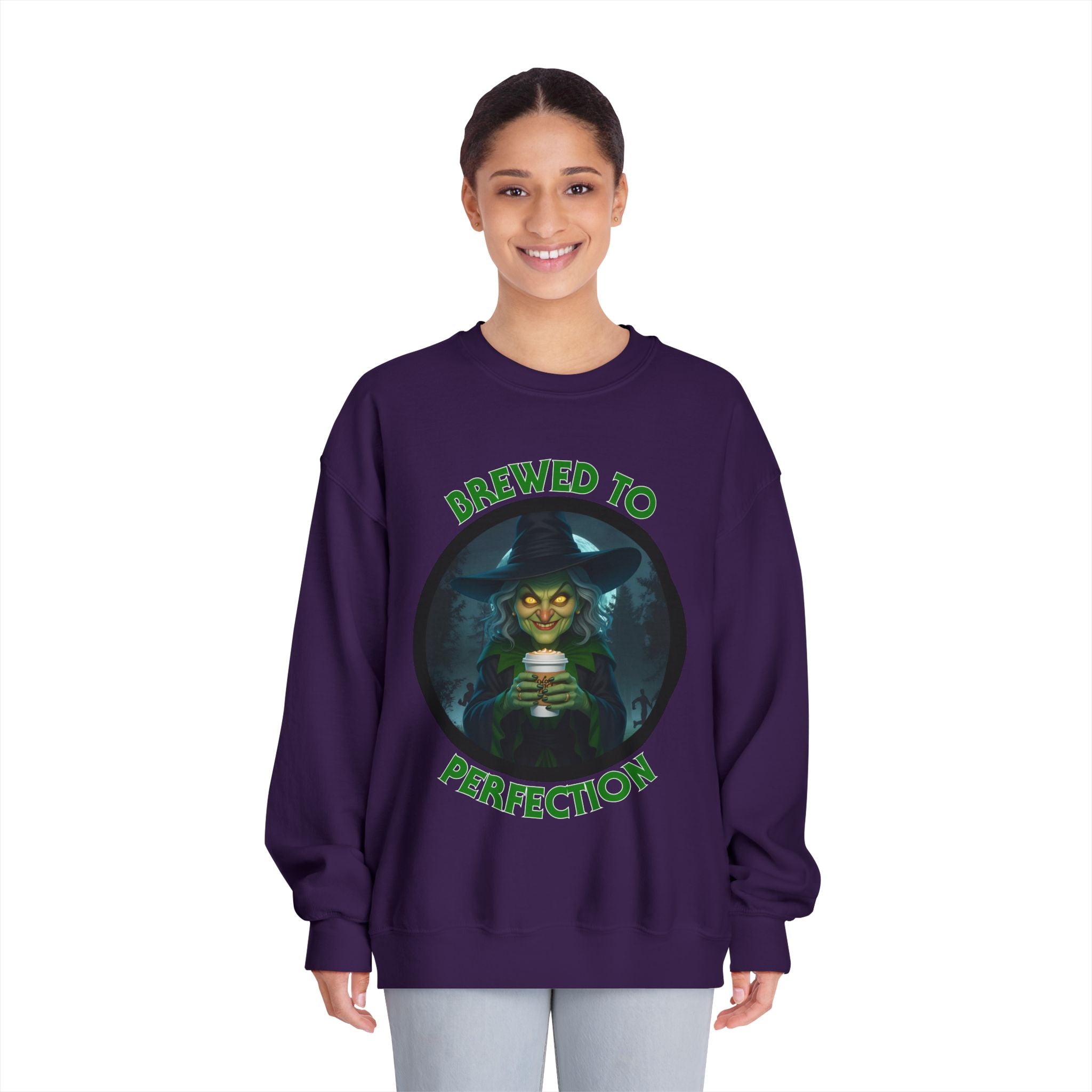 Brewed to Perfection Halloween Witch Coffee Sweatshirt (Unisex)