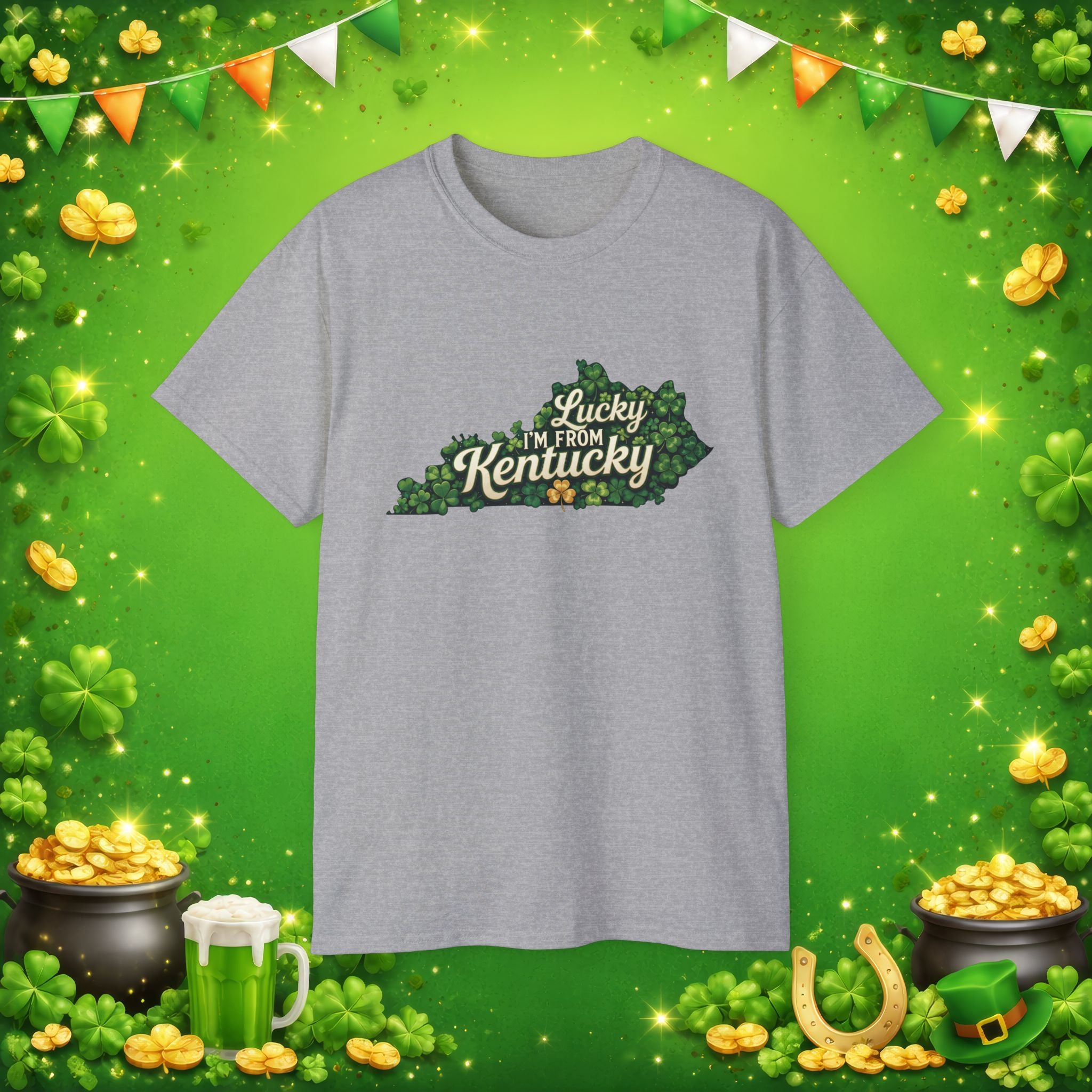 Lucky I’m From Kentucky T-Shirt – St. Patrick’s Day Shamrock Kentucky Shirt – Irish Bluegrass Pride Graphic Tee