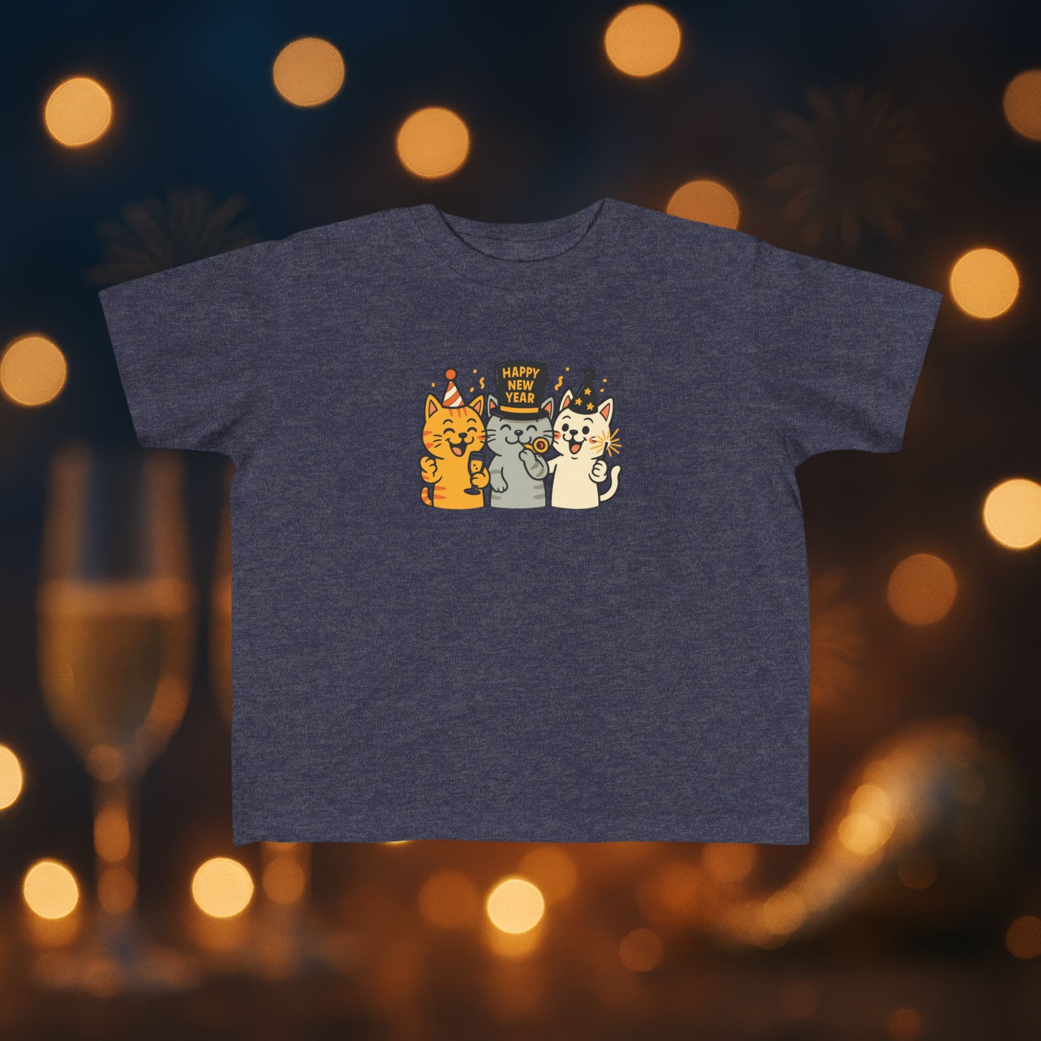 Happy New Year Cats Toddler T-Shirt – Cute Party Cats Shirt for Toddlers