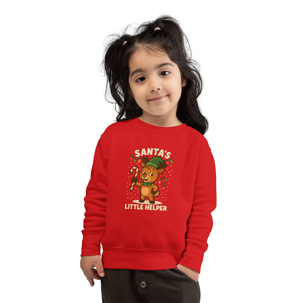 Santa’s Little Helper Toddler Christmas Sweatshirt – Cute Reindeer Holiday Pullover