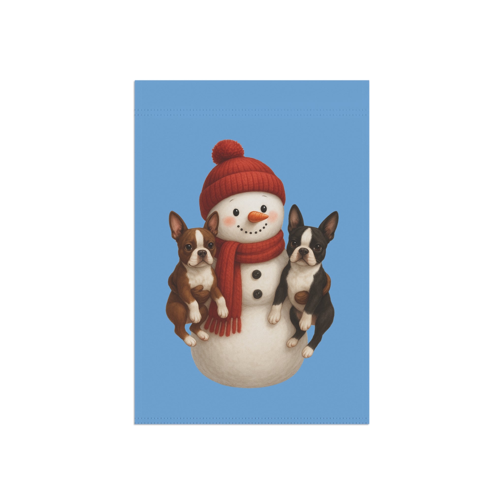 Snowman with Boston Terriers Garden Flag - Festive Holiday Yard Décor