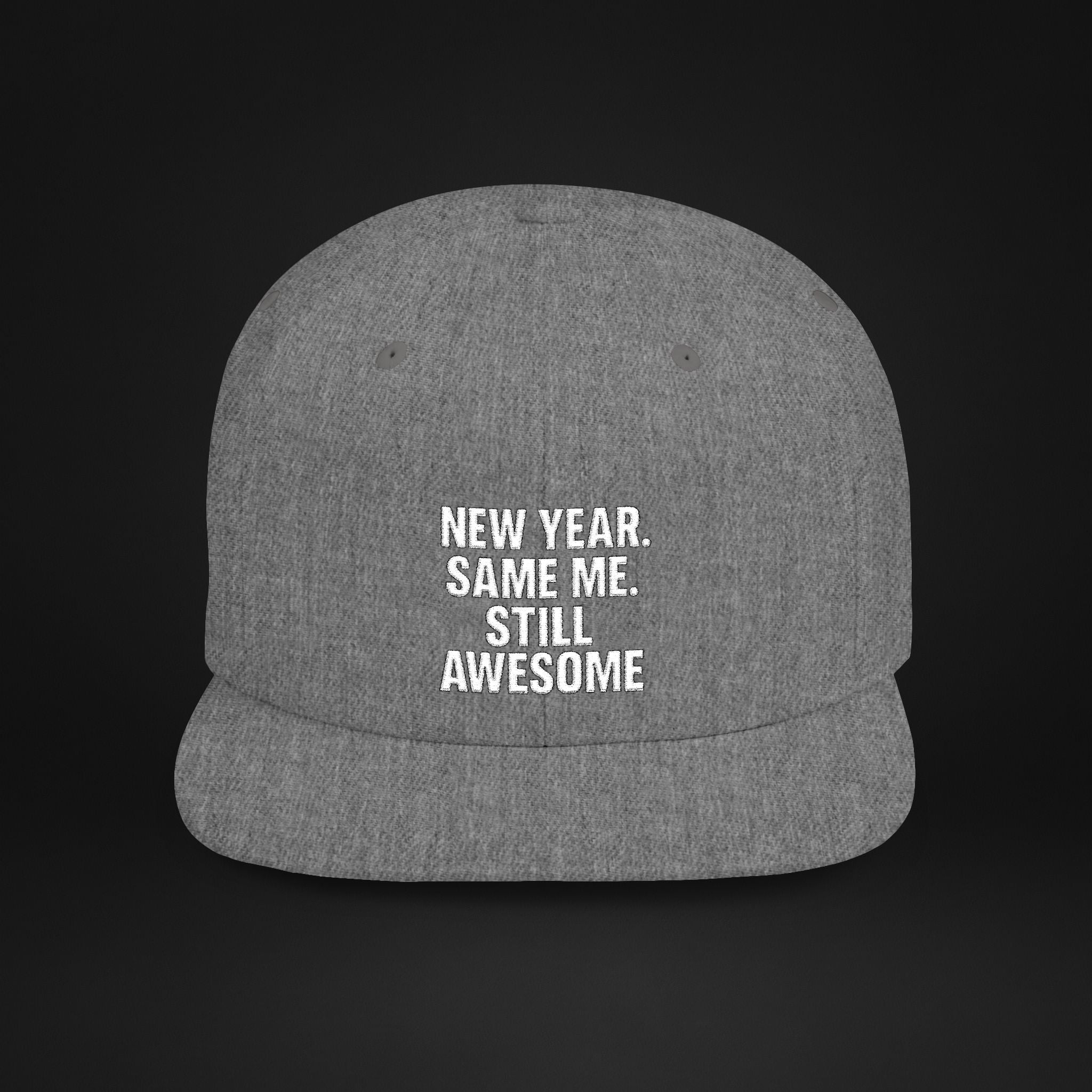 New Year Same Me Still Awesome Embroidered Snapback Hat – Funny New Year Statement Cap, Unisex Flat Bill Hat