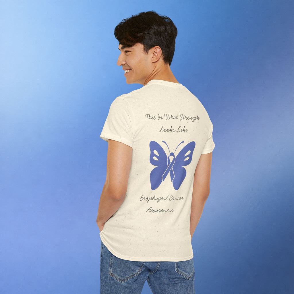 Esophageal Cancer Awareness T-Shirt | This Is What Strength Looks Like Butterfly Ribbon Tee