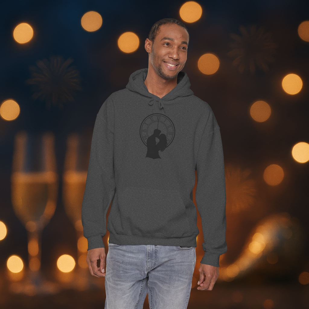 Midnight Kiss New Year’s Eve Hoodie – Romantic Clock Silhouette Pullover