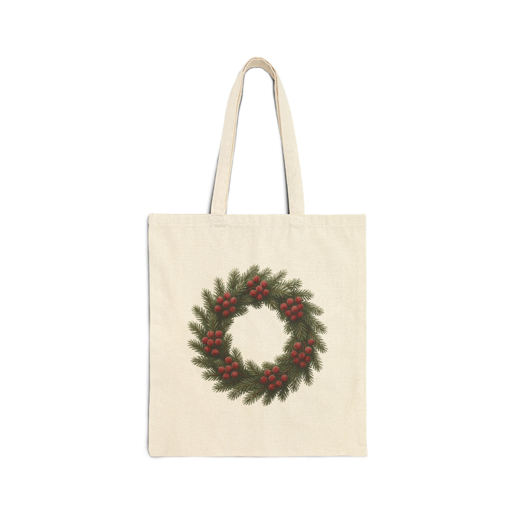 Eco-Friendly Christmas Wreath Canvas Tote Bag | Reusable Holiday Shopping & Gift Bag