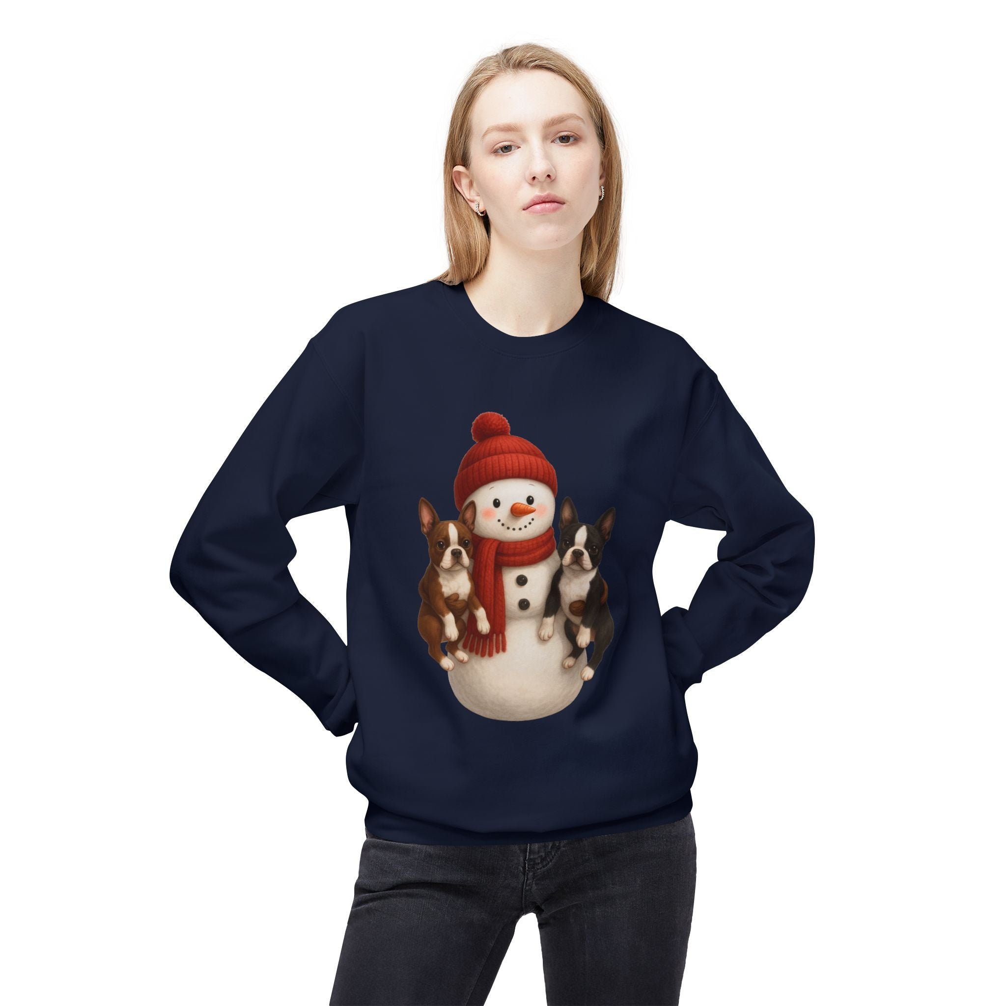 Winter Boston Terrier Snowman Sweatshirt – Cozy Holiday Dog Lover Pullover