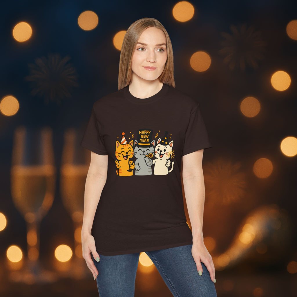 Happy New Year Cats T-Shirt – Cute Party Cats Tee | New Year’s Eve Cat Lover Shirt