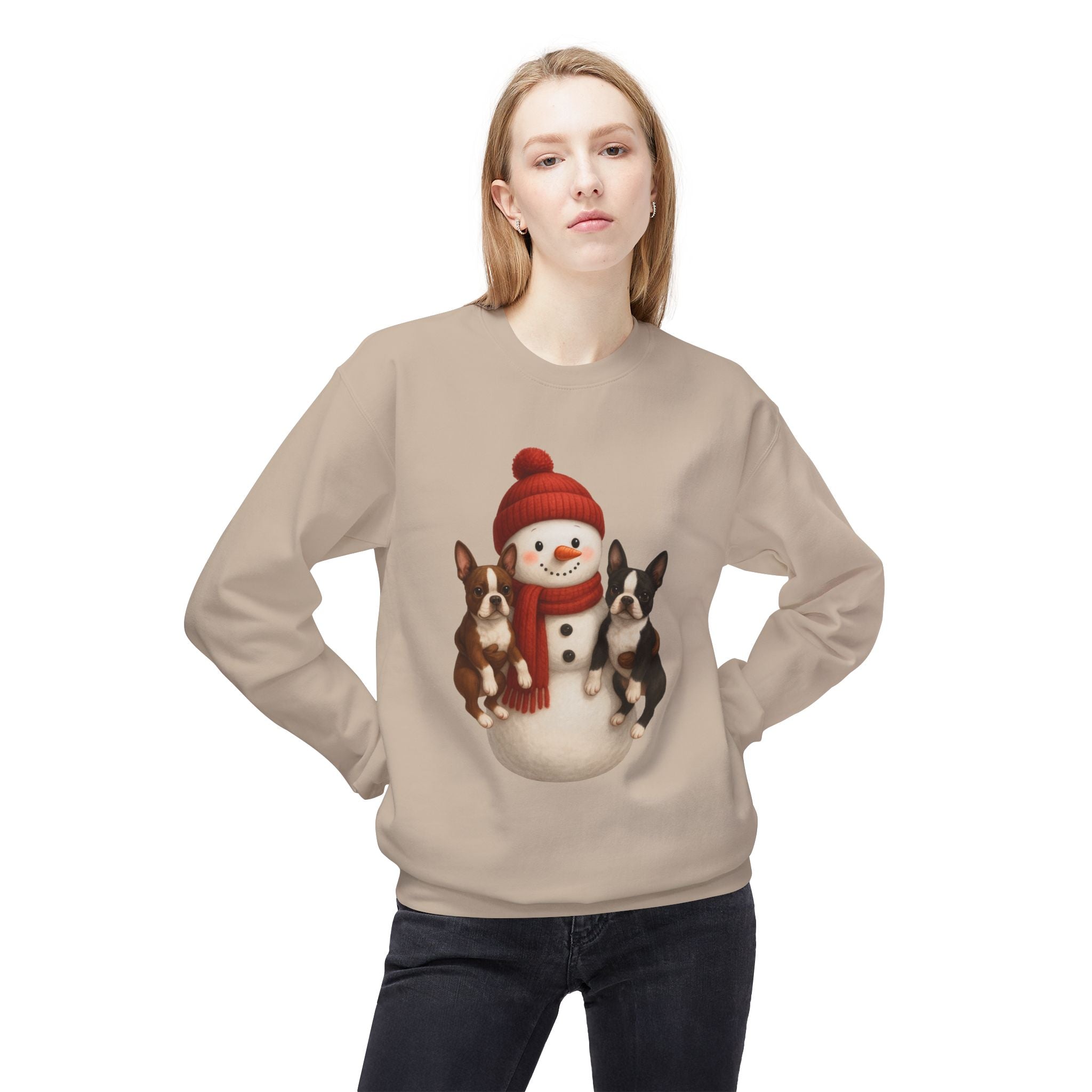 Winter Boston Terrier Snowman Sweatshirt – Cozy Holiday Dog Lover Pullover