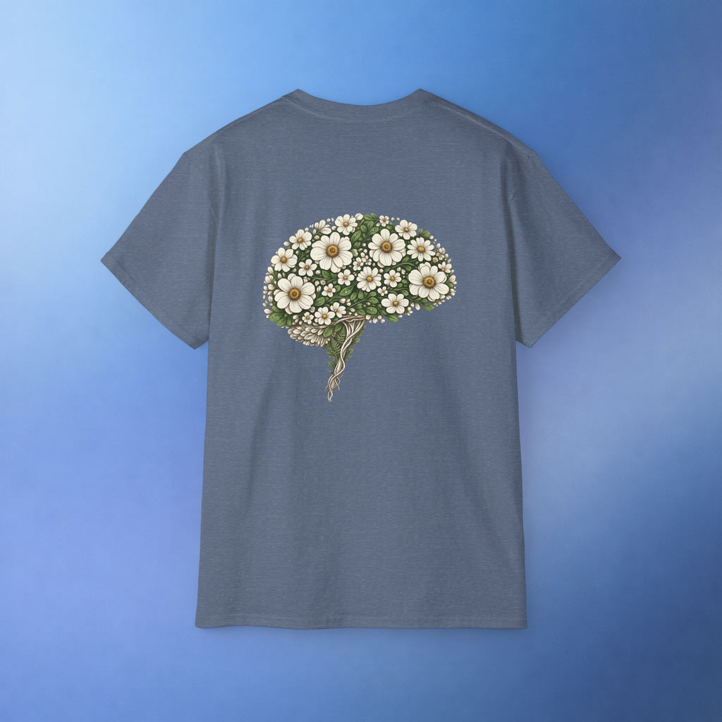 Brain Cancer Awareness Month T-Shirt | Gray Ribbon Floral Brain Design