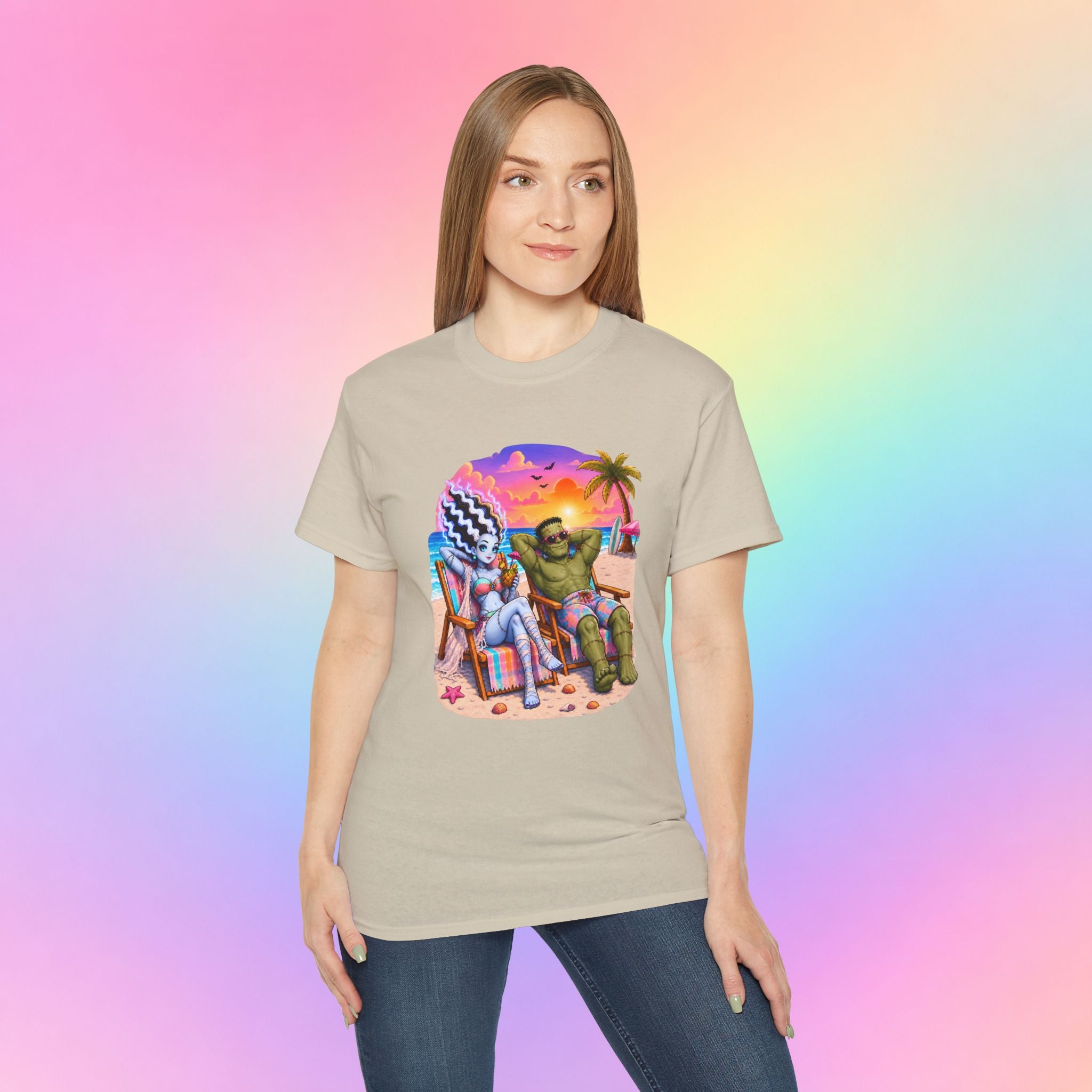 Summerween Monster Beach Couple Shirt | Spooky Summer Halloween Tropical Design