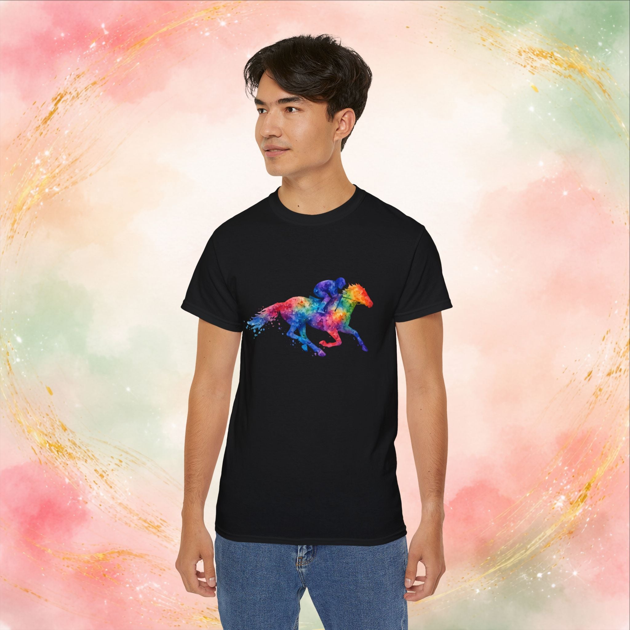 Kentucky Derby Watercolor Horse & Jockey T-Shirt | Colorful Race Day Graphic Tee
