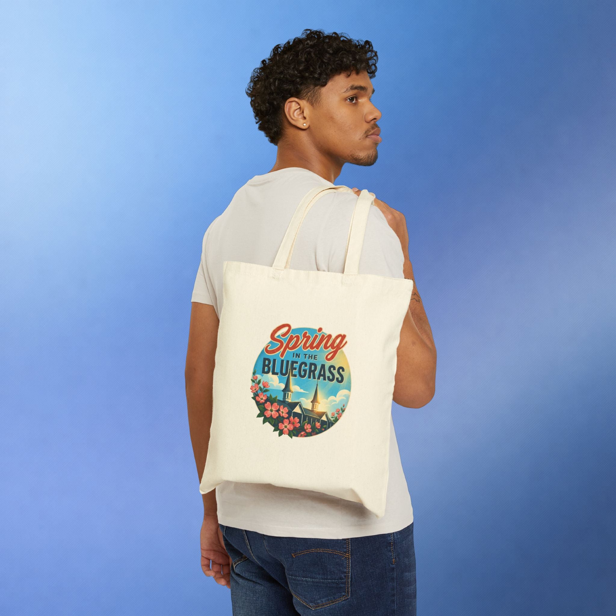 Spring in the Bluegrass Canvas Tote Bag – Kentucky Floral Twin Spires Market Tote | Bluegrass Spirit Apparel