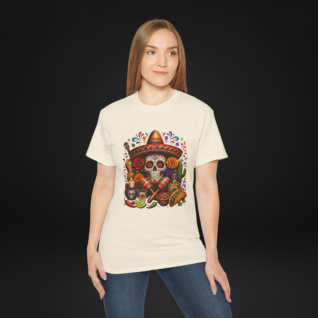 Cinco de Mayo Sugar Skull T-Shirt – Fiesta Sombrero Taco & Tequila Graphic Tee