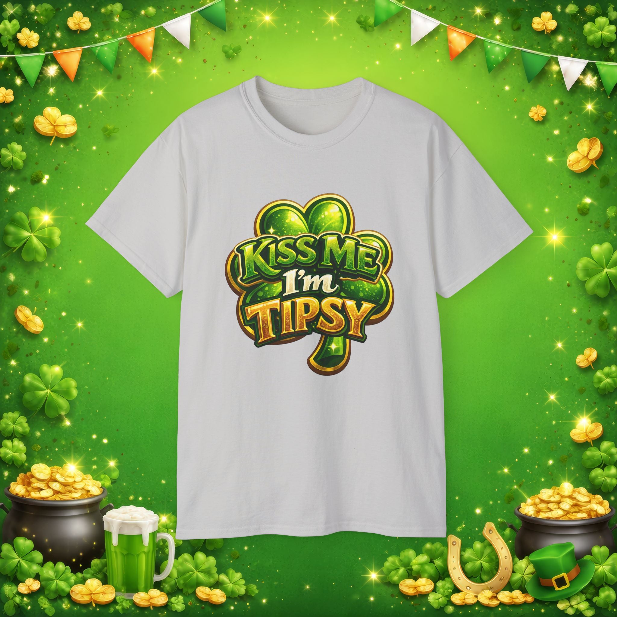 Kiss Me I’m Tipsy St. Patrick’s Day T-Shirt – Funny Irish Drinking Shirt