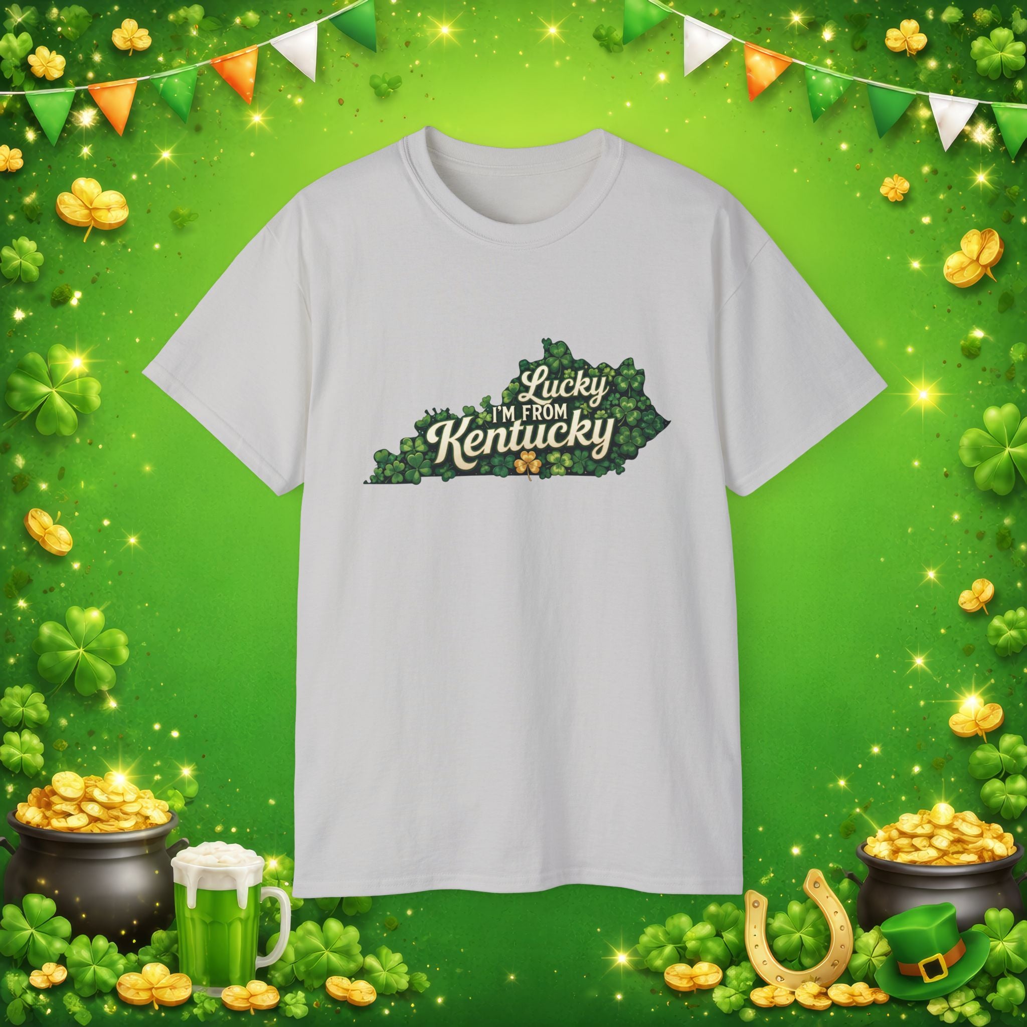 Lucky I’m From Kentucky T-Shirt – St. Patrick’s Day Shamrock Kentucky Shirt – Irish Bluegrass Pride Graphic Tee