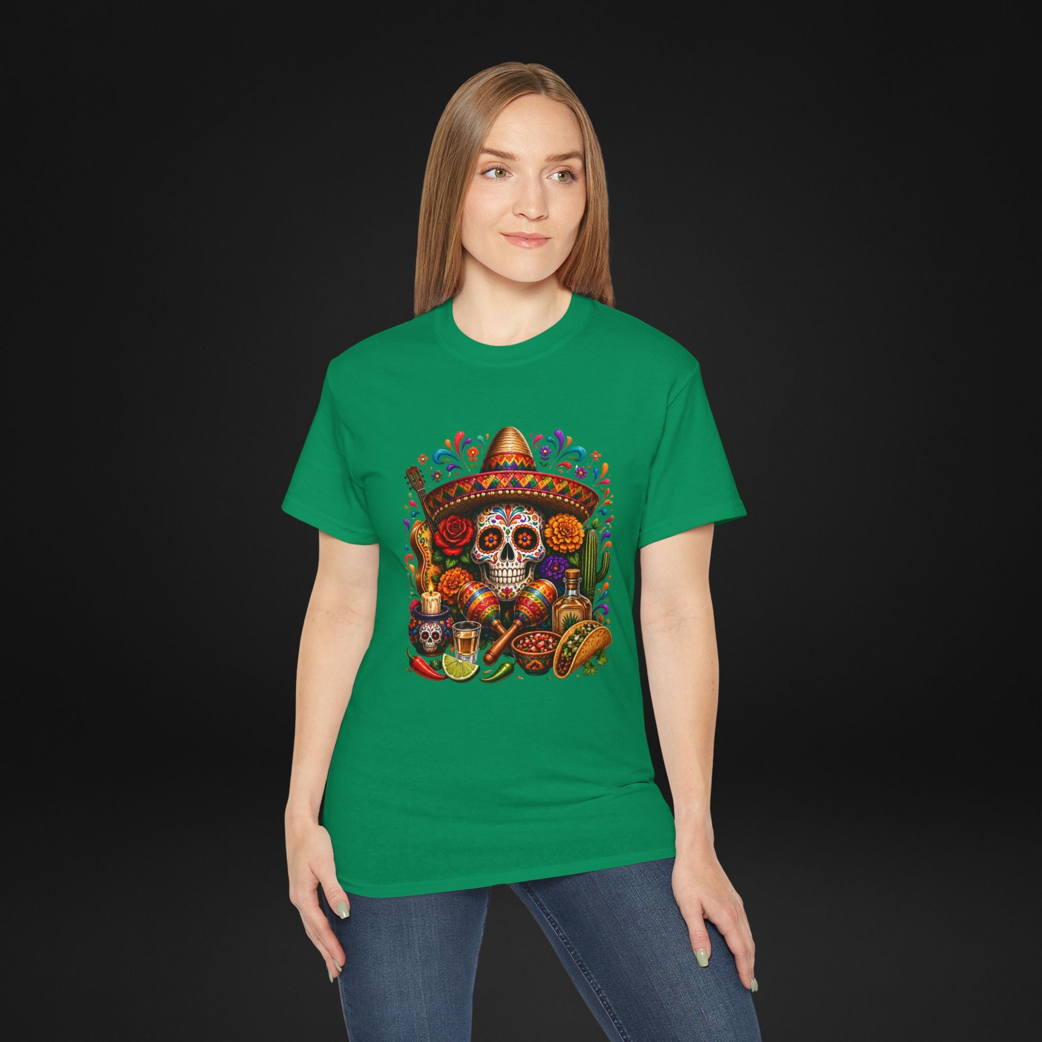 Cinco de Mayo Sugar Skull T-Shirt – Fiesta Sombrero Taco & Tequila Graphic Tee